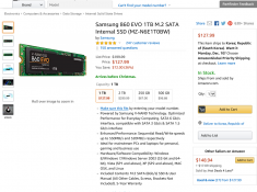 Samsung 860 EVO 1TB M.2 SATA SSD $127.99 (MZ-N6E1T0BW)